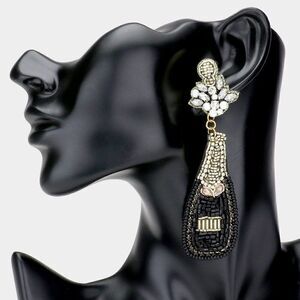 Champagne Bottle Black & Gold Seed Bead Earrings